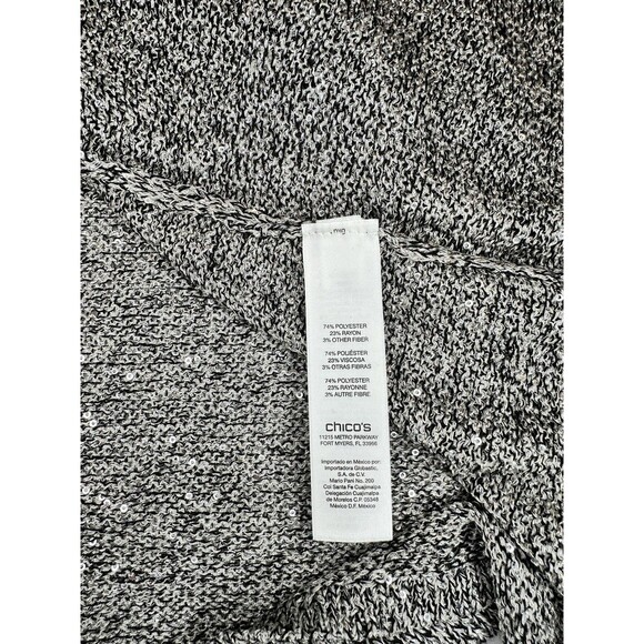 Chicos Women’s Sz 3 Taupe Black Multi Silver Sequin Poly Rayon Sweater - Picture 7 of 8